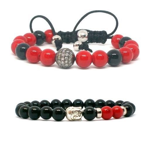 Korall és fényes ónix buddha Shamballa szett