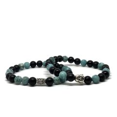 Matt kék achát és ónix páros karkötő