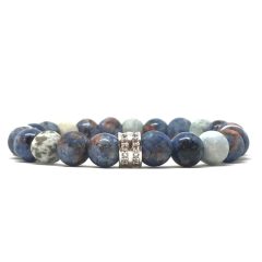   Crazy narancs kék achát és kék achátok ezüst cirkón gyűrűs karkötő