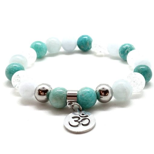 Amazonit, hegyikristály acél om medálos karkötő
